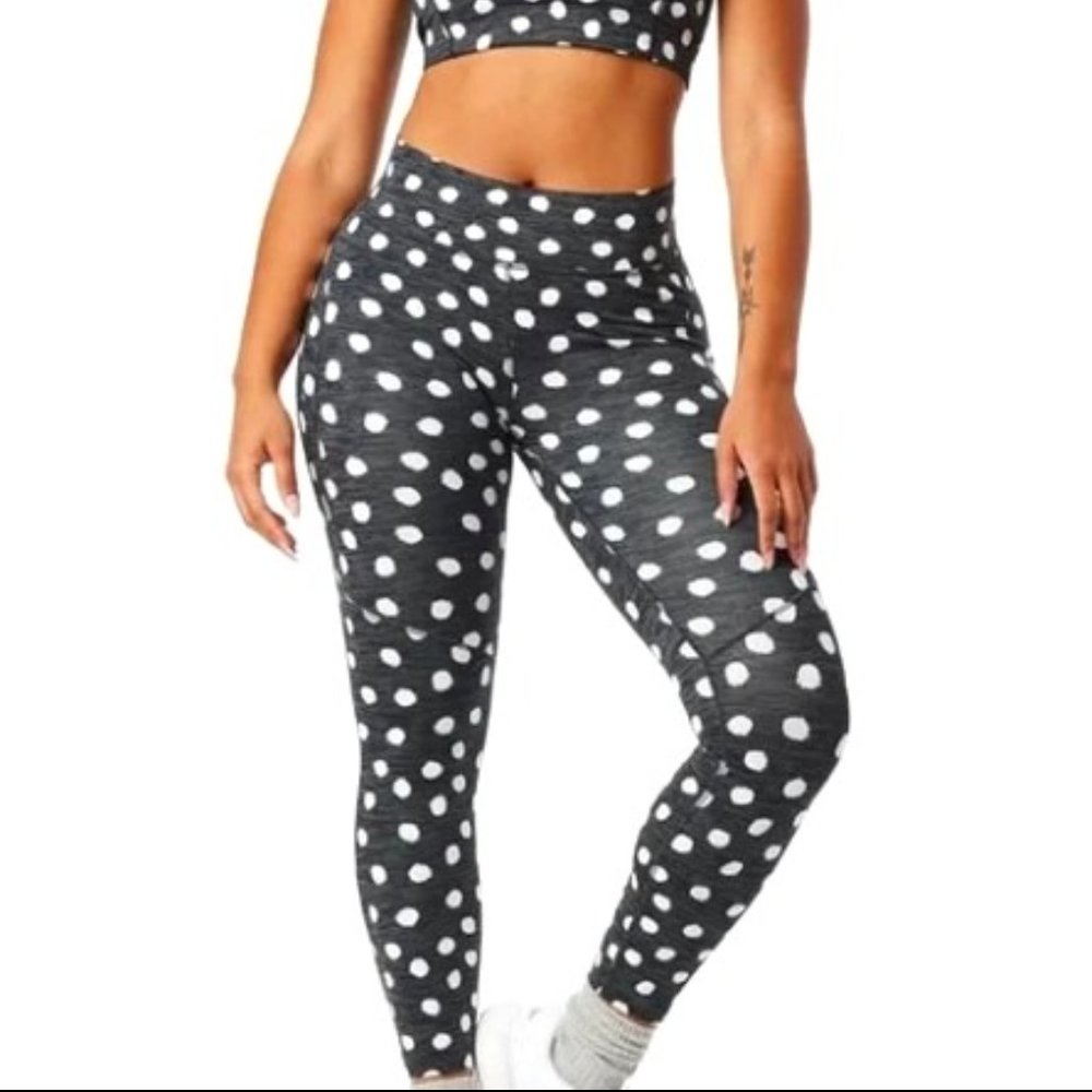 Outdoor Voices Black Polka Dot Leggings with White Spots